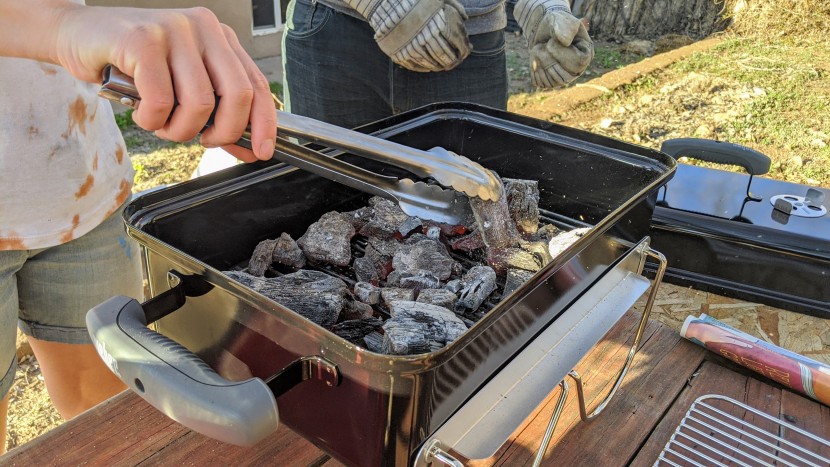 weber go-anywhere charcoal - we loved the stability of this grill for manipulating the coal bed...