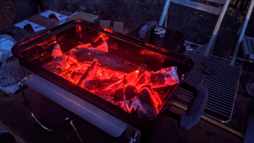portable grill - building an intensely hot coal bed, that can later be spread out to...