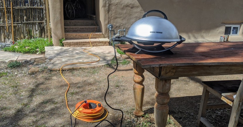 george foreman indoor/outdoor 15+ - portable, but only as far as your extension cord will reach.