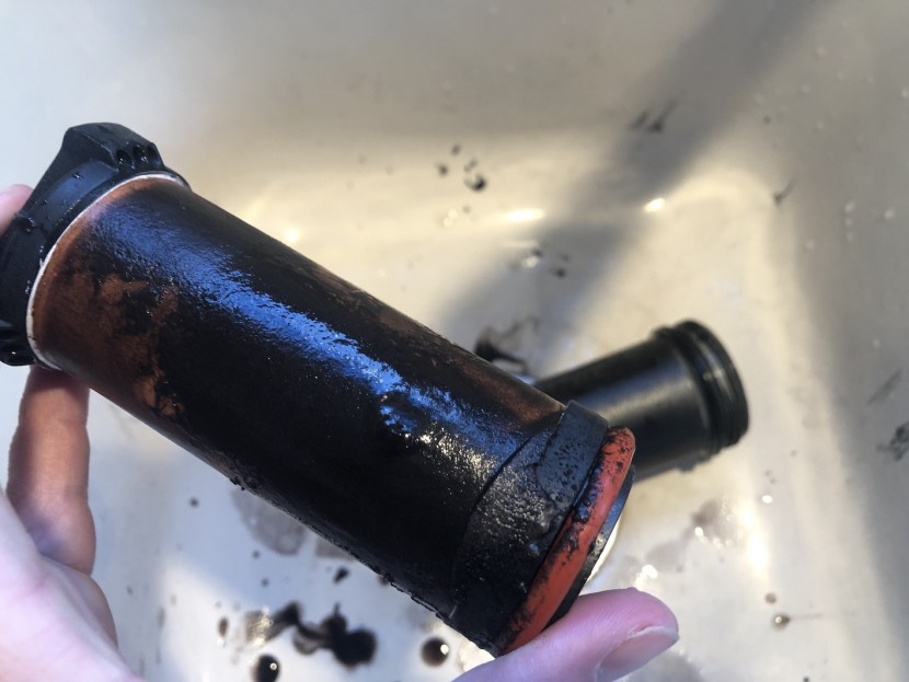 msr miniworks ex - a look at the ceramic filter after our sludge tests. luckily we can...