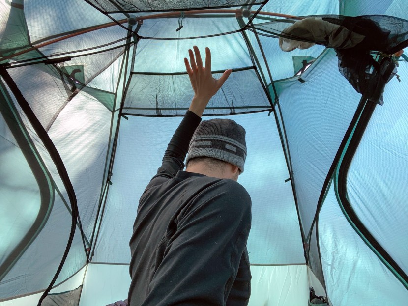 rei half dome 2 plus - sitting up with plenty of room to spare overhead.