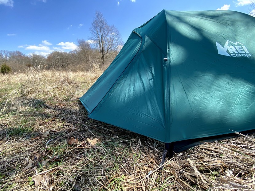 rei half dome 2 plus - each vestibule has two stake points for added stability.