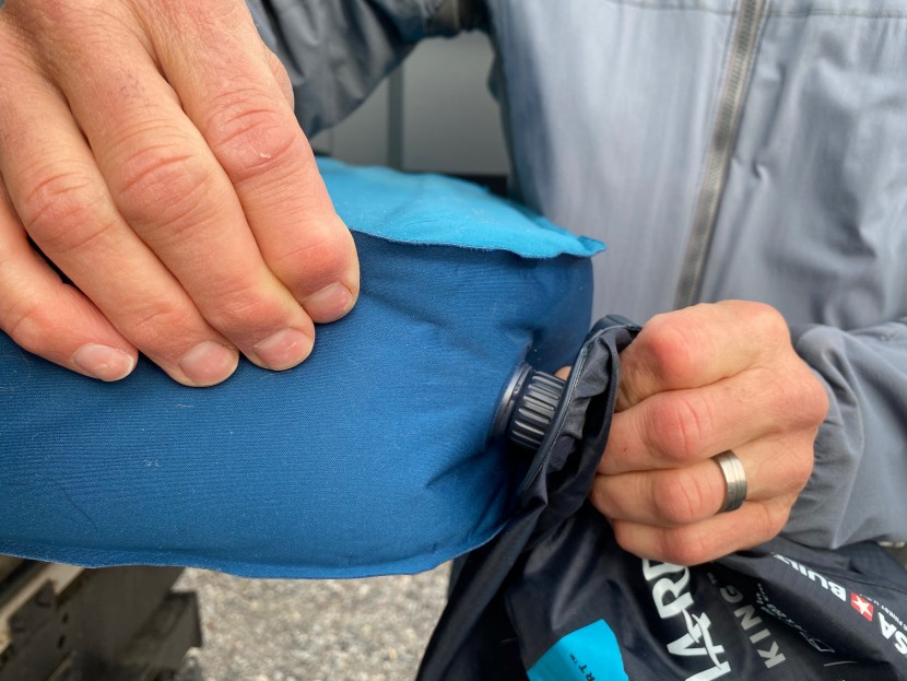 the storage bag doubles as an inflation sack and snaps onto the...