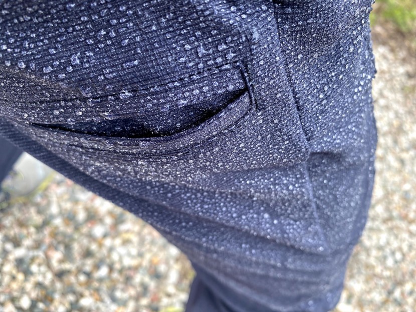 kuhl deceptr - the water resistance of these pants is pretty solid -- water beads...