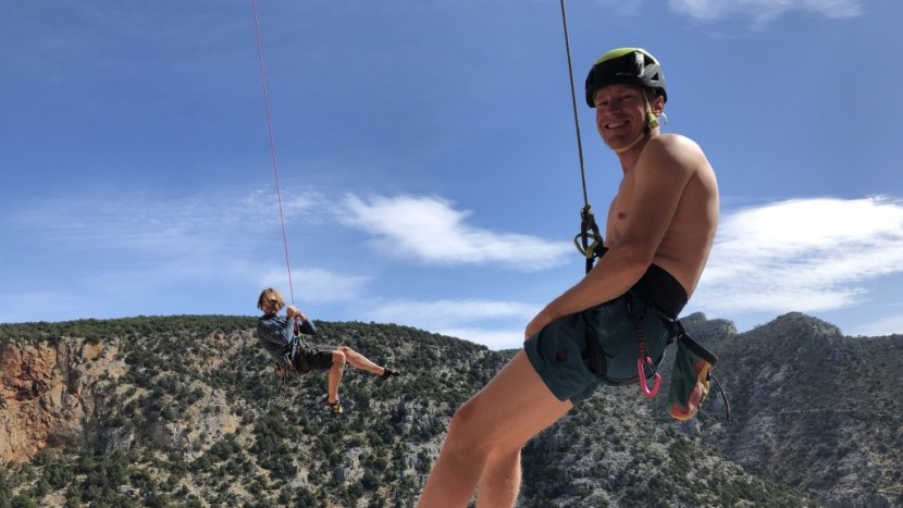 testing the hanging comfort of harnesses while getting lowered out...