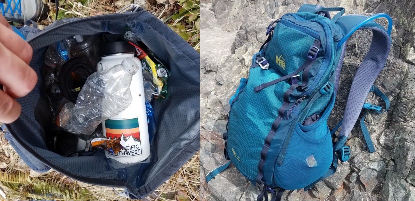 daypack - a top loader on the left and a panel loader on the right.