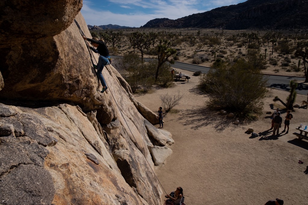 climbing harness kids - our oldest kid tester going for the thin crux.