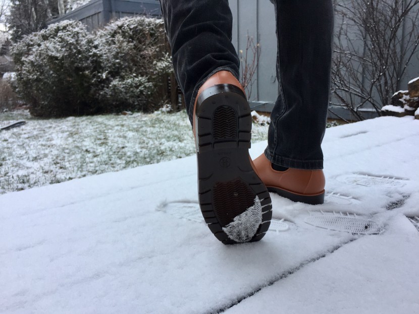 the traction is actually pretty great in shallow snow, in the river...