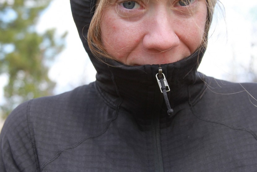 patagonia r1 full zip hoody for women - the balaclava doesn&#039;t provide full-face coverage but fits nicely...