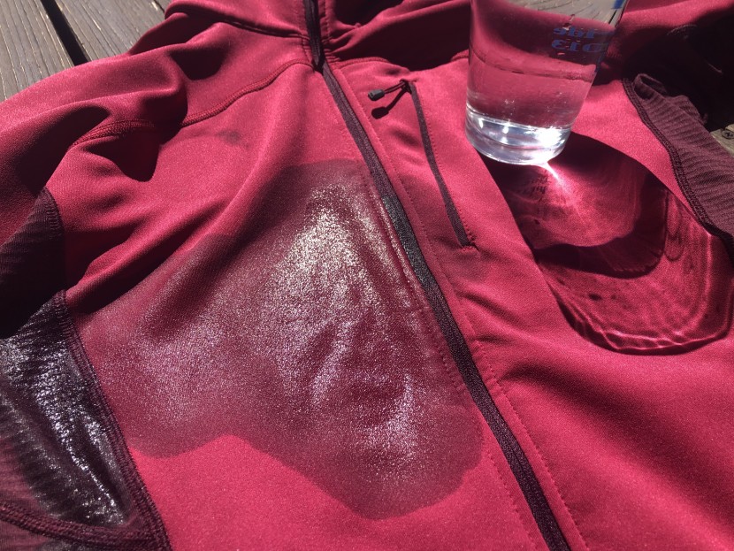 outdoor research vigor full-zip for women - the results of our water test. unfortunately, water absorbs quickly...