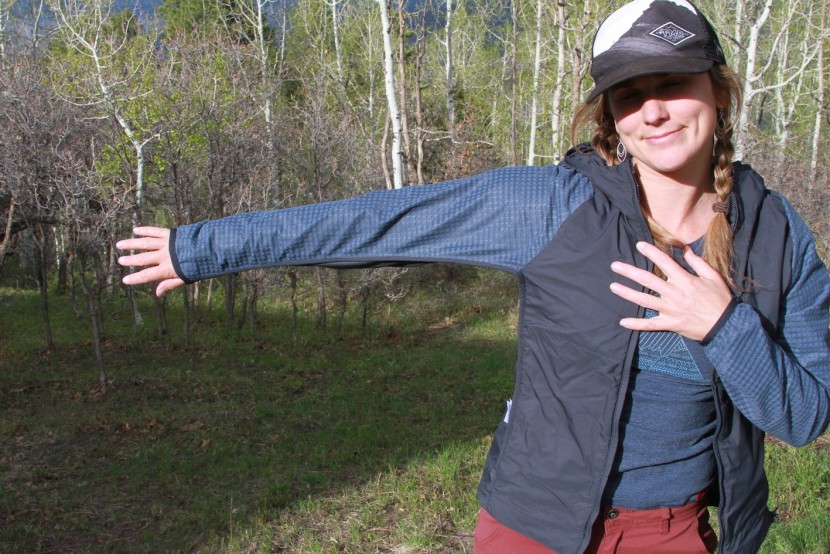 mountain hardwear kor cirrus hybrid hoody for women - we flip the jacket inside out to show that the arms are the primary...