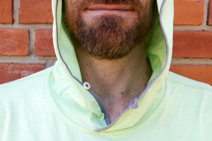 the hood of the tropic comfort hoody ii features a simple button at...