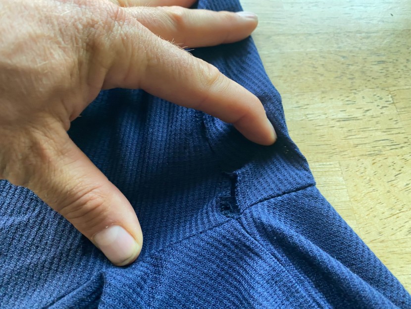 the essentials top had, at time of purchase, a small hole in the seam.