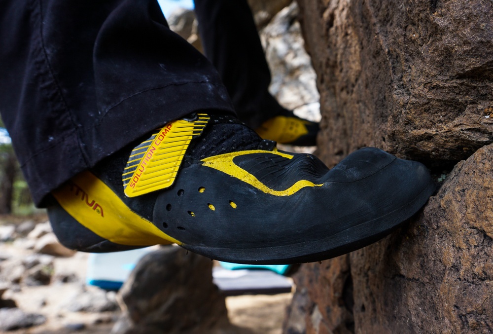 La Sportiva Solution Comp Review (The Solution Comp supplies some of the best edging performance of any climbing shoe.)