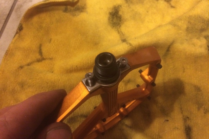 two screws secure the metal plate that holds the axle in place.