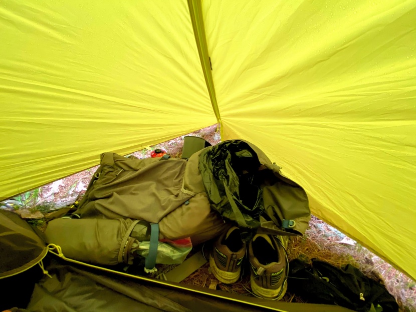 marmot bolt ultralight 2 person - the vestibule is long enough and large enough to hold one person's...