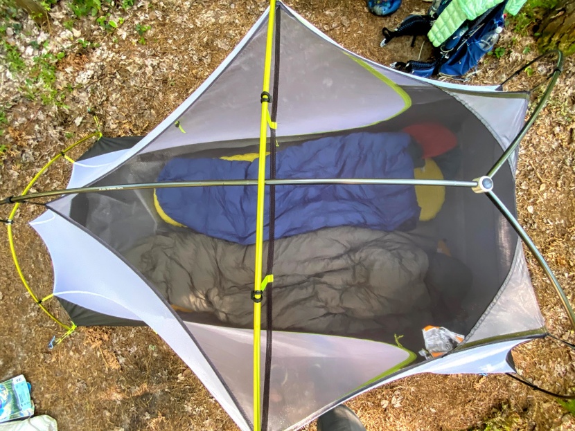 nemo firefly - this tent has plenty of length but two standard sleeping pads...
