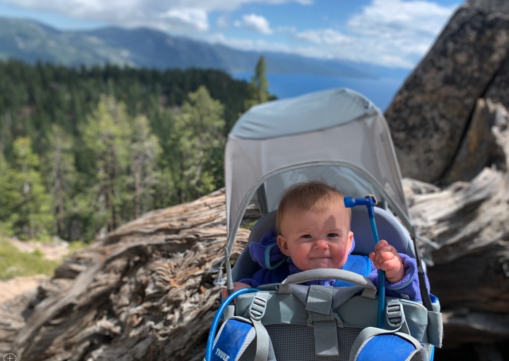 hydration bladder - our 9 month old tester, mila, testing comfort and ease of hitting...