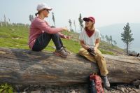 Jessica Albery and Claire Lawrenson testing pants.