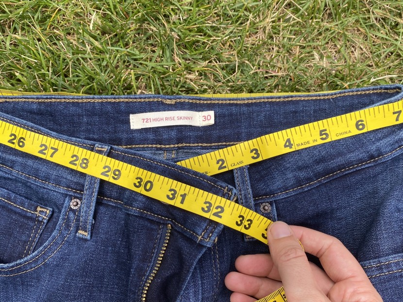 here we measure the waist size of each pair to get an objective...