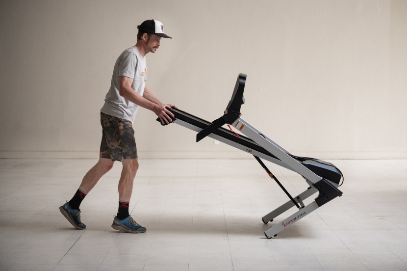 sunny health and fitness sf-t4400 folding treadmill - simply roll the machine away when you&#039;re done.
