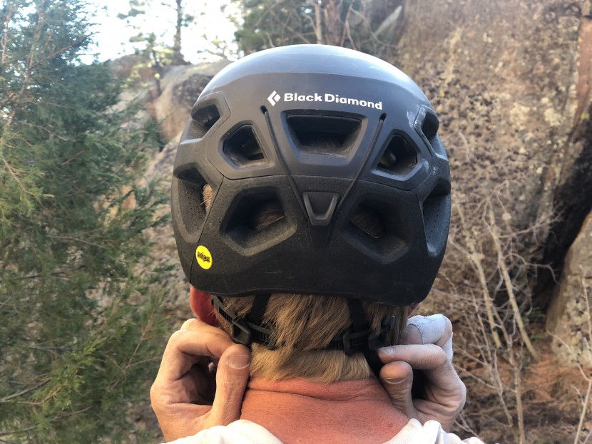 black diamond vision mips - our tester adjusting the slider bar in the back to make a tighter...
