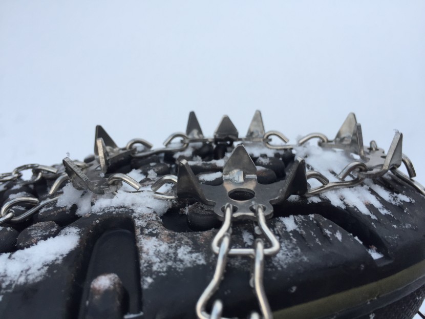 snow grips - a close-up view of the crampon-style points on the kahtoola...
