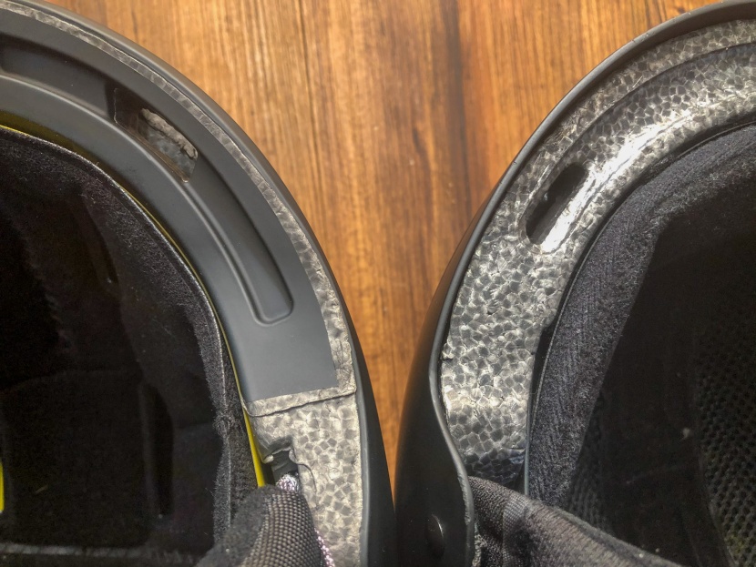 ski helmet - a visual of the two main types of helmets. the left helmet is an...