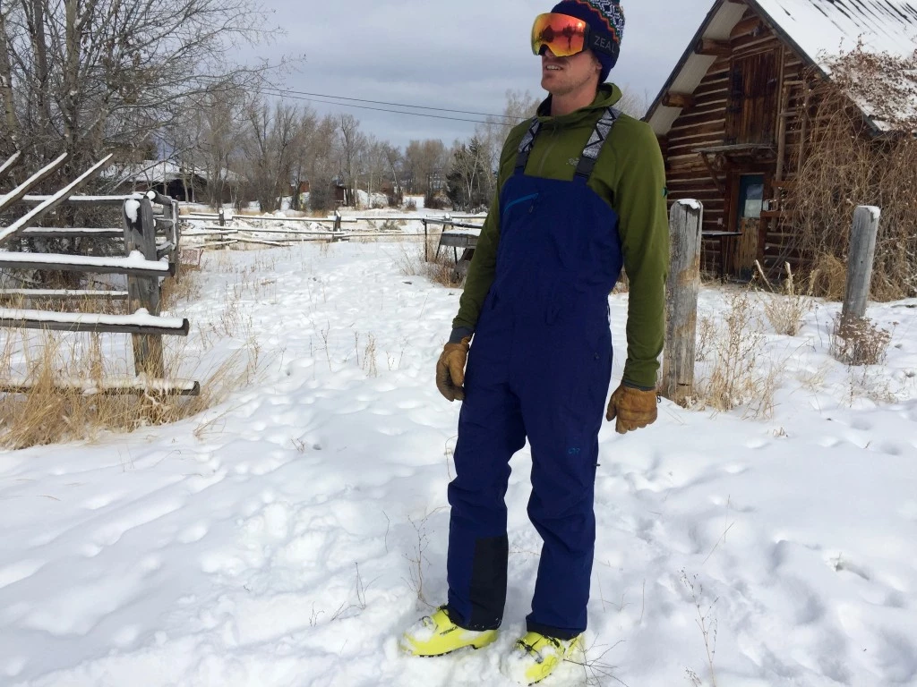 outdoor research carbide bib ski pants review - the carbide bibs reach high up the user&#039;s torso, trapping warm air...