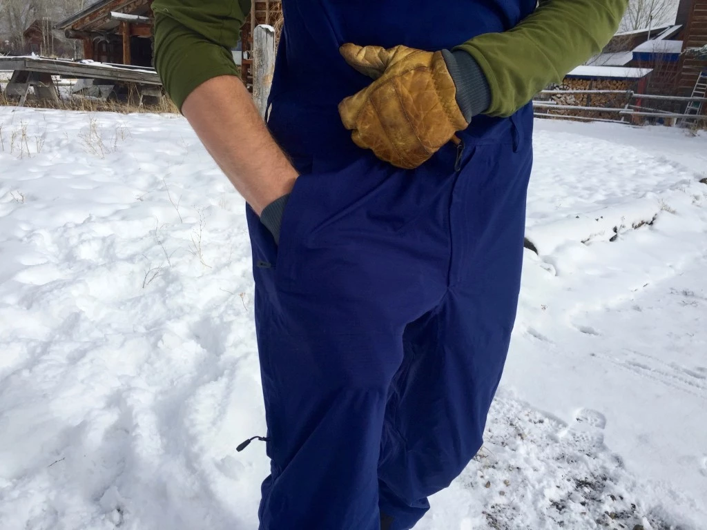 outdoor research carbide bib ski pants review - the carbide&#039;s hand pockets are very deep, sometimes to a fault...