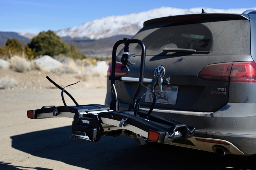 thule easyfold xt 2 - the rack displayed in the ready-to-load position. if it seems like...