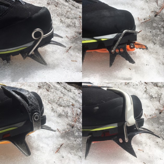 lowa alpine ice gtx - the alpine ice with grivel (left) and petzl (right) crampons.
