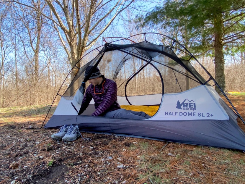 backpacking tent - the massive side doors on the half dome are great to peel back when...