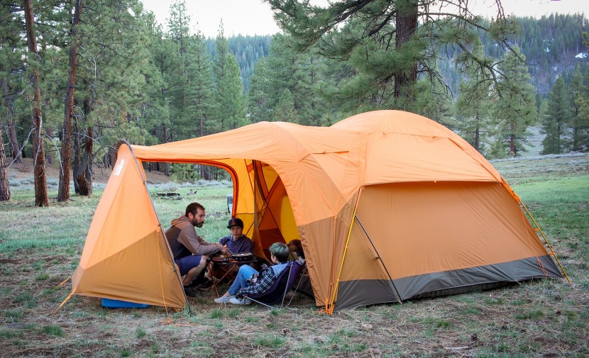 camping tent - cooking up dinner in the wawona&#039;s covered and spacious vestibule.