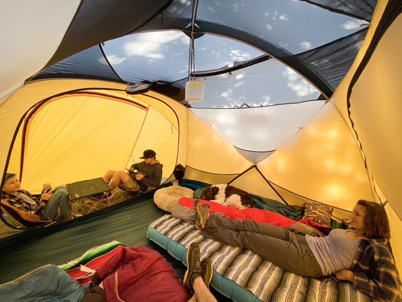 camping tent - all buttoned up for the night. note the access zippers on the...