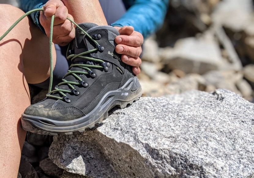 LOWA Women's hiking boots being tested on mountain terrain
