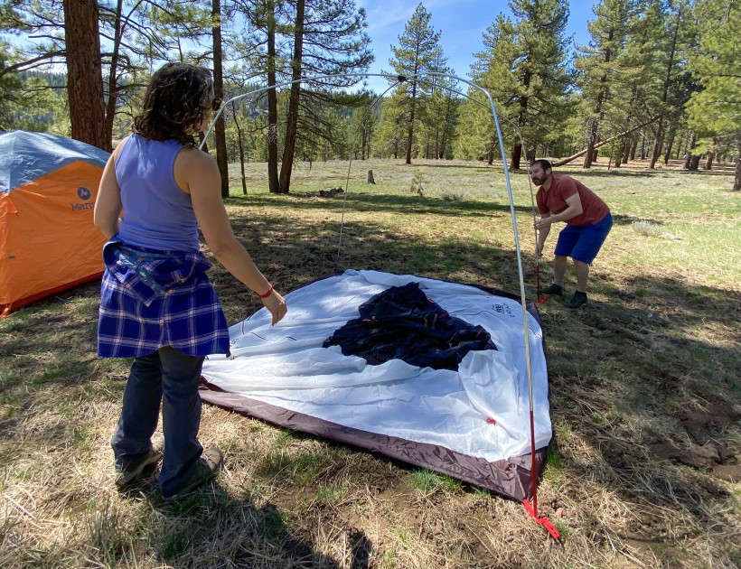 camping tent - setting up the pole structure of the grand hut - look a little like...