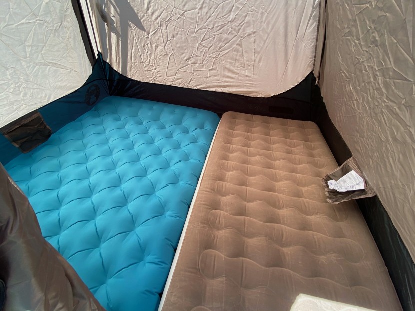 camping tent - a full and a twin air mattress just barely fit in this 4-person tent.