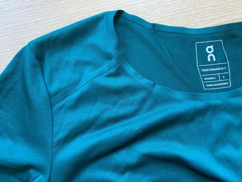 on performance-t for women - taped seams that are shifted off of the shoulder bones provide...