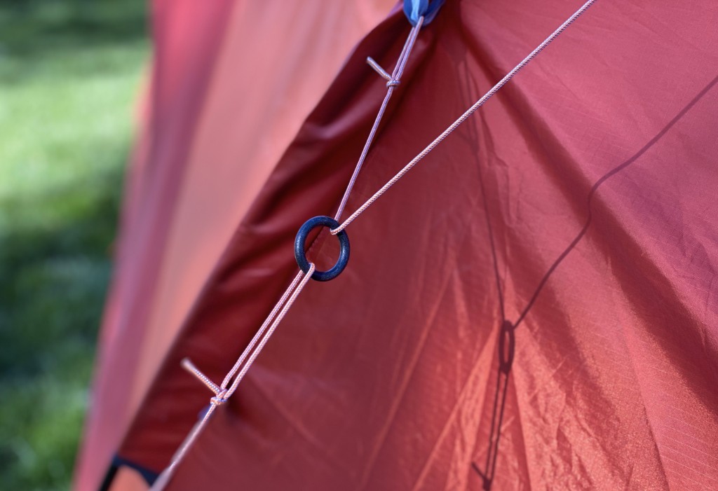 camping tent - the unique sliding guyline on the front vestibule of the halo 6.