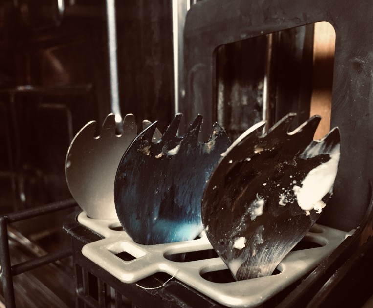 as a part of the cleaning metric, our testers ran the sporks through...