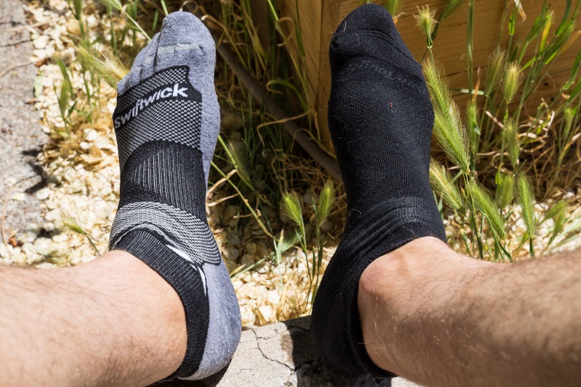 swiftwick maxus one - the thinner, less cushioned swiftwick (left) is more breathable than...