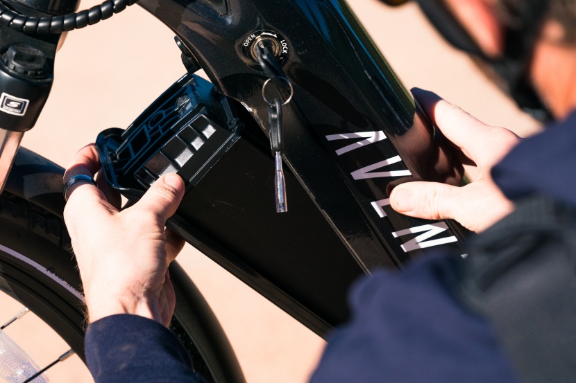 aventon level step-thru - the battery is well integrated into the frame&#039;s downtube, and it can...