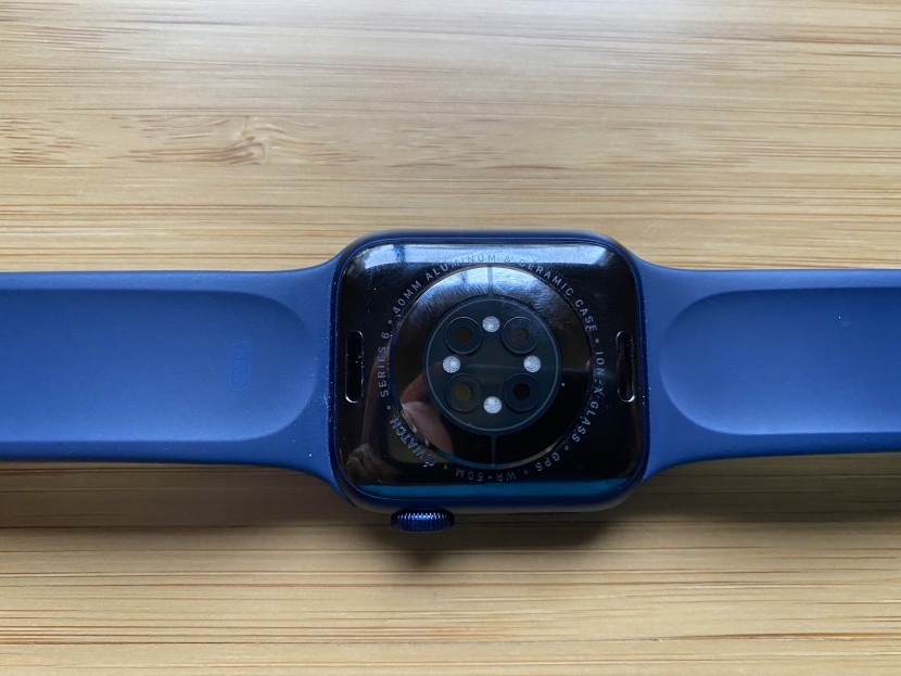 apple watch series 6 - a look at the heart rate monitor and blood oxygen sensor.