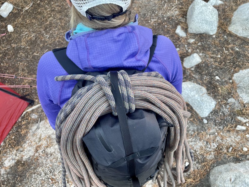 ultimate direction scram - the best way to secure a rope to this pack seemed to be to thread...