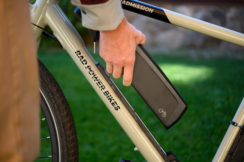 rad power radmission - the downtube mounted battery is easy to remove for security or...