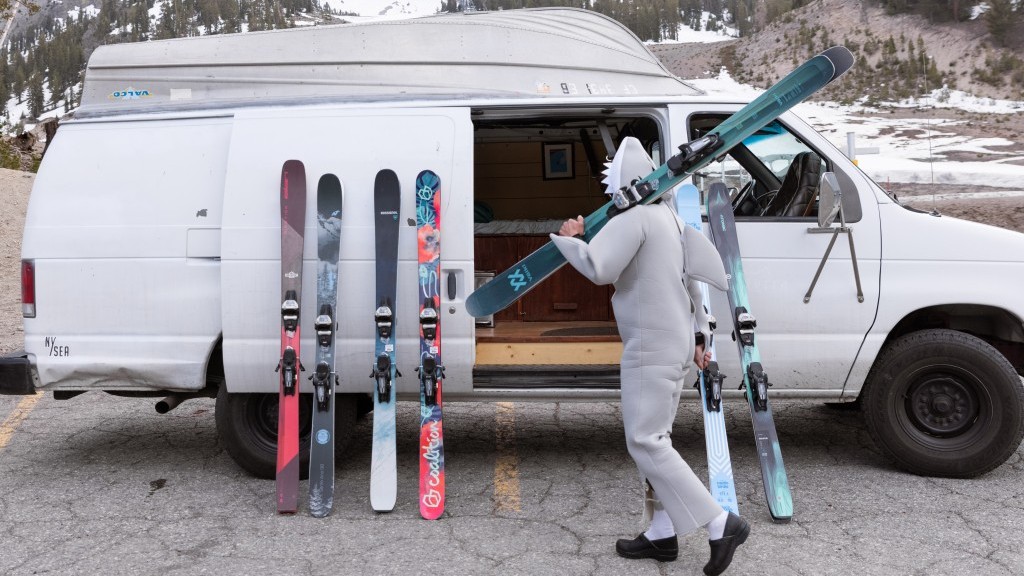 all mountain skis womens - our ski-shark mascot returns this season's test skis to the van for...