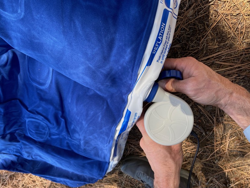 camping mattress - this model uses an electric pump for inflation. it comes with a wall...