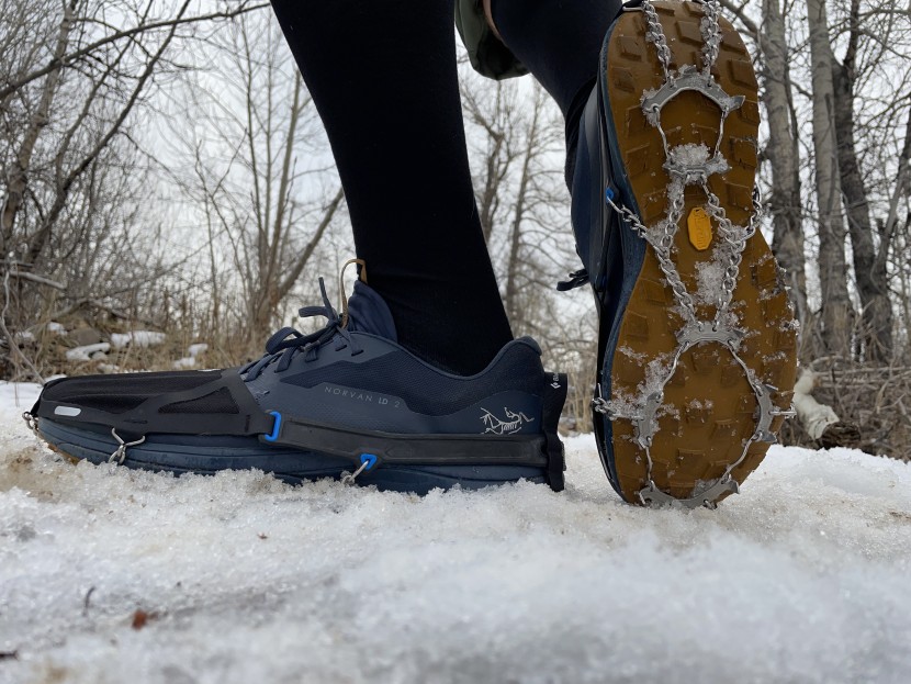 snow grips - the black diamond distance spikes are great for running in shallow...