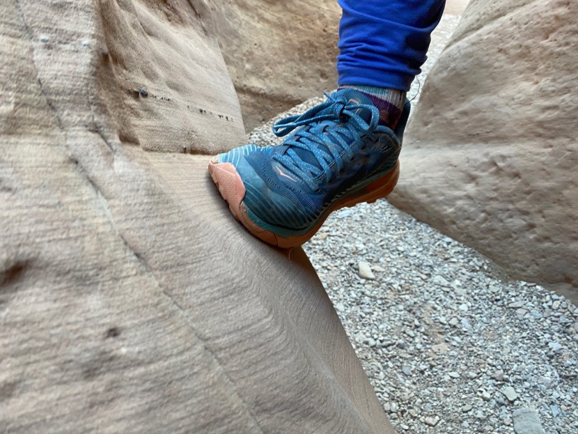 hoka torrent 2 for women - demonstrating the stickiness of the rubber on a slot canyon run in...